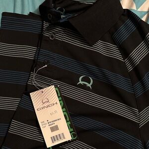 Cinch Men's Polo with Black and Blue Stripes